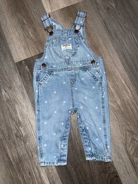 OshKosh B'gosh Light Blue Denim Overalls with Pink Heart Print